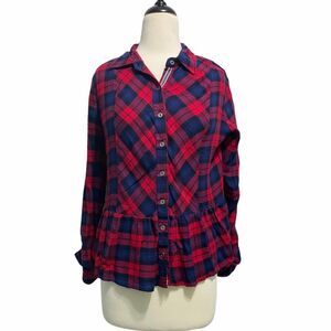 Signature Studio Plaid Button Down Shirt Red Large‎